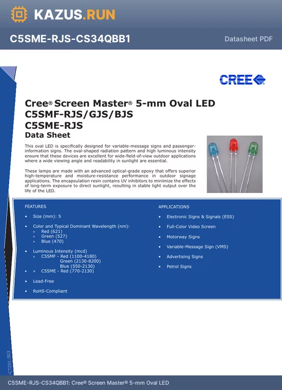 C5SMF-RJS datasheet - Cree^ Screen Master^ 5-mm Oval LED