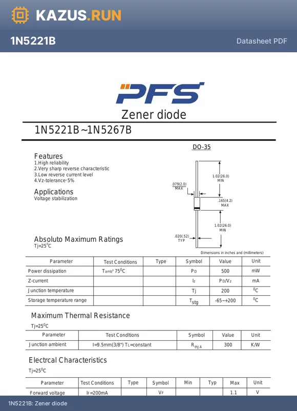 1N5265B datasheet - Zener diode