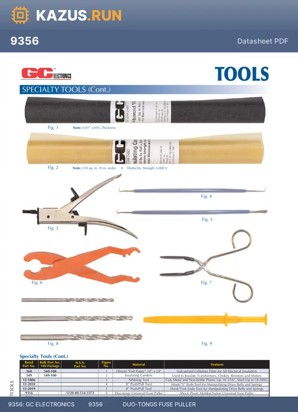 9356 datasheet - GC ELECTRONICS         9356             DUO-TONGS FUSE PULLER