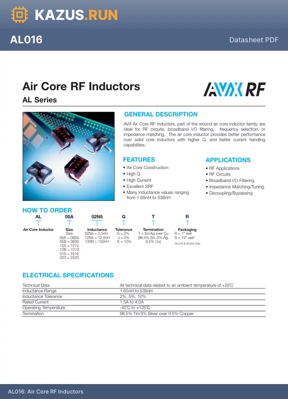 AL05B130NKTS datasheet - Air Core RF Inductors