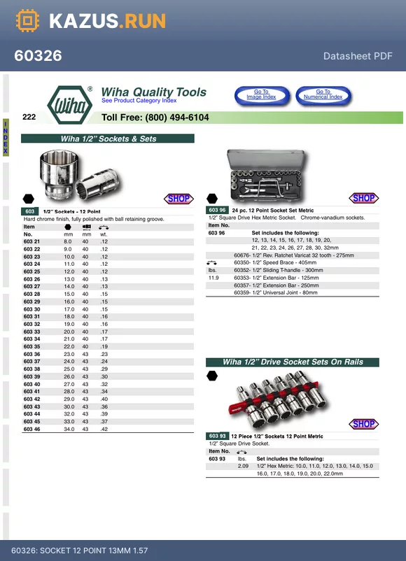 60326 datasheet - SOCKET 12 POINT 13MM 1.57