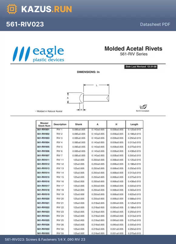 561-RIV023 datasheet - Screws & Fasteners 1/4 X .090 RIV 23
