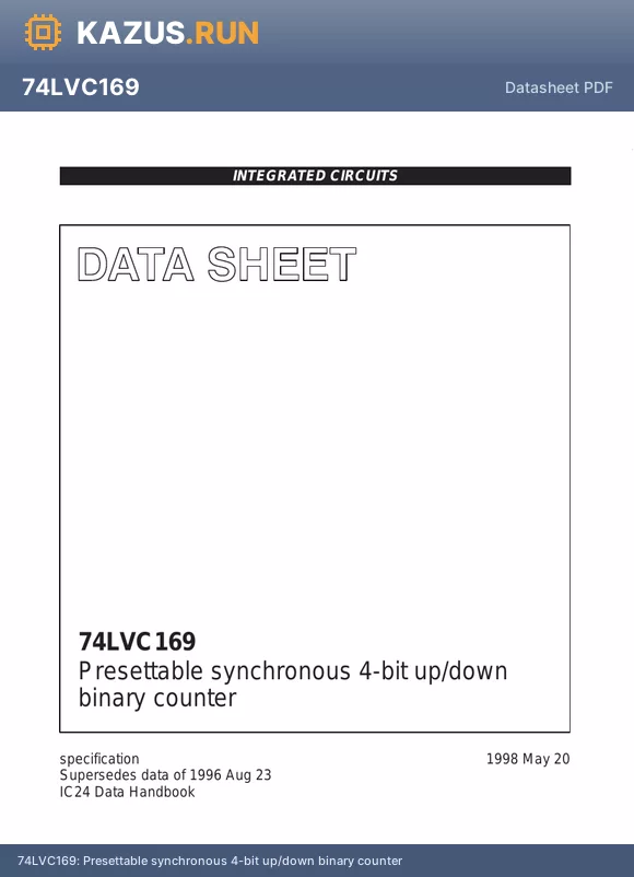 74LVC169PW datasheet - Presettable synchronous 4-bit up/down binary counter