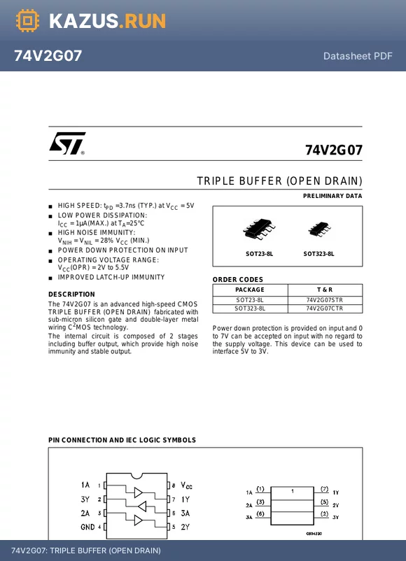 74V2G07STR datasheet - TRIPLE BUFFER (OPEN DRAIN)