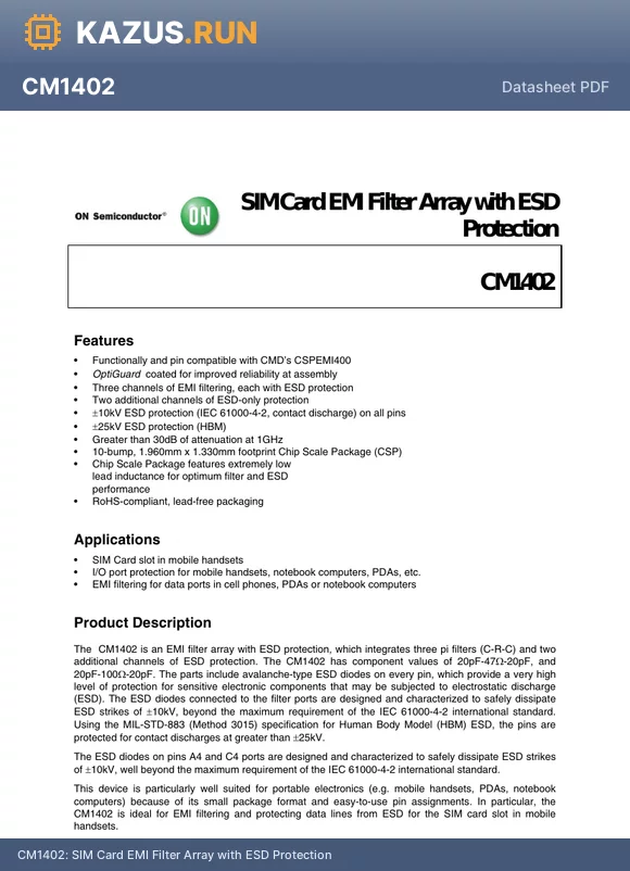 CM1402-03CP datasheet - SIM Card EMI Filter Array with ESD Protection