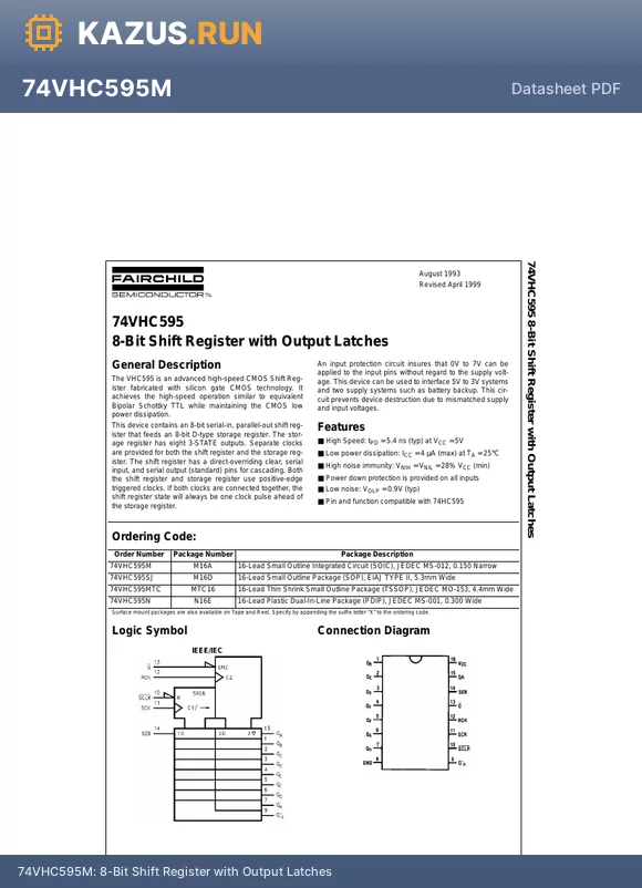 74VHC595MX datasheet - 8-Bit Shift Register with Output Latches
