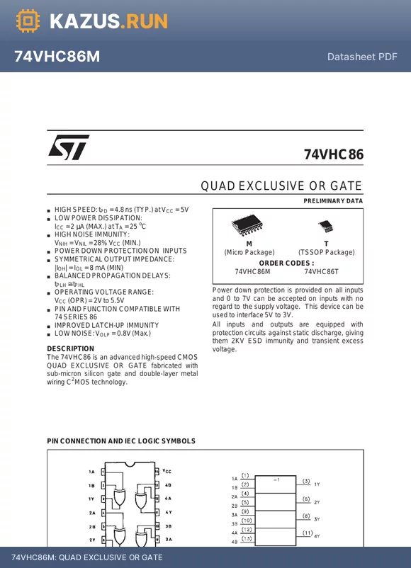 74VHC86M datasheet - QUAD EXCLUSIVE OR GATE