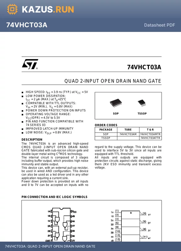 74VHCT03A datasheet - QUAD 2-INPUT OPEN DRAIN NAND GATE