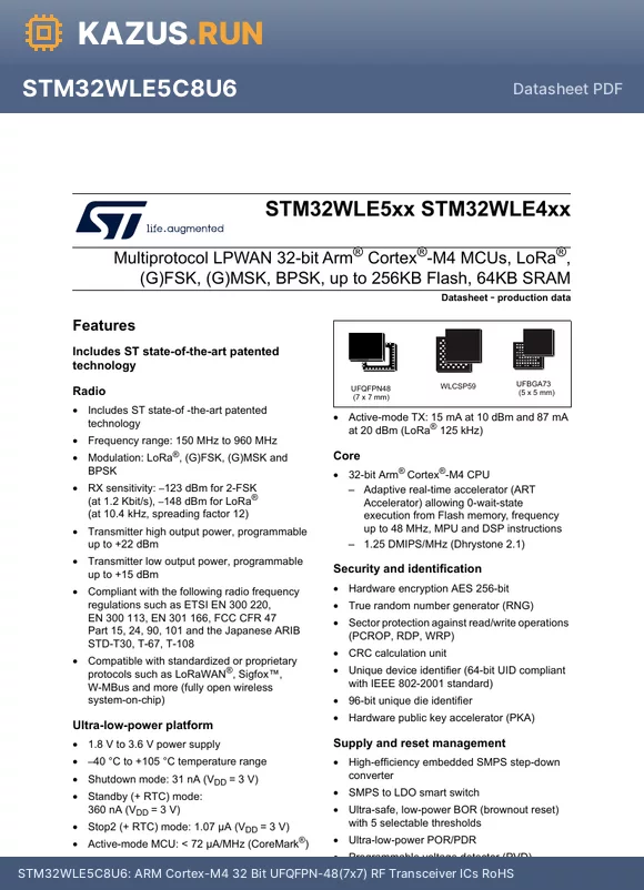 STM32WLE5UX datasheet - 