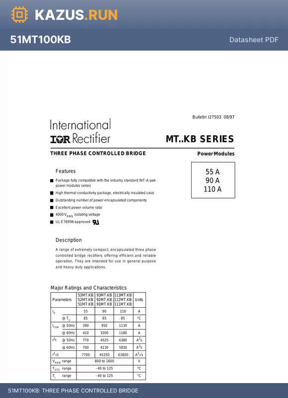 53MT160KB datasheet - THREE PHASE CONTROLLED BRIDGE