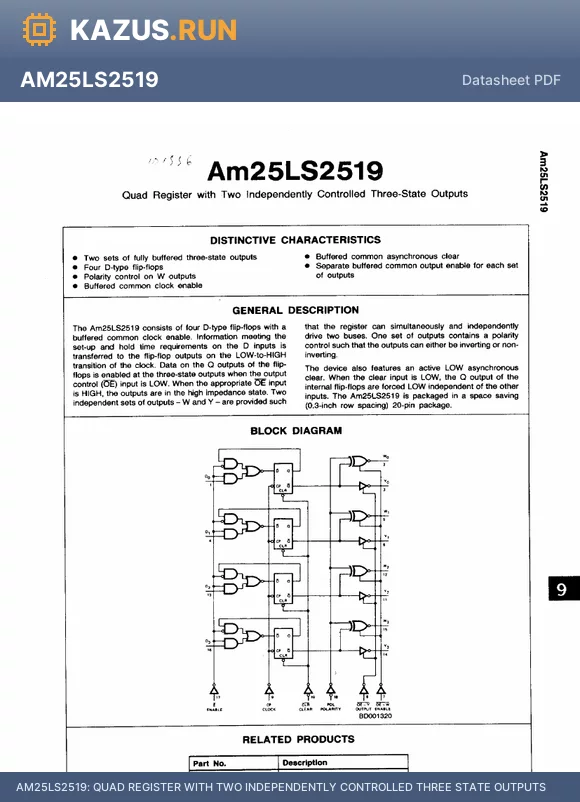 AM25LS2519FMB datasheet - QUAD REGISTER WITH TWO INDEPENDENTLY CONTROLLED THREE STATE OUTPUTS