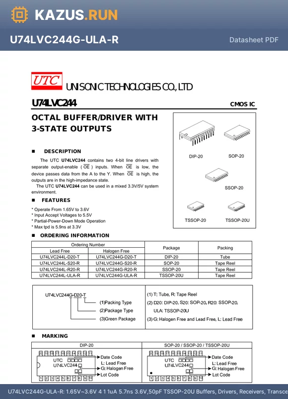U74LVC244G-R20-R datasheet - 