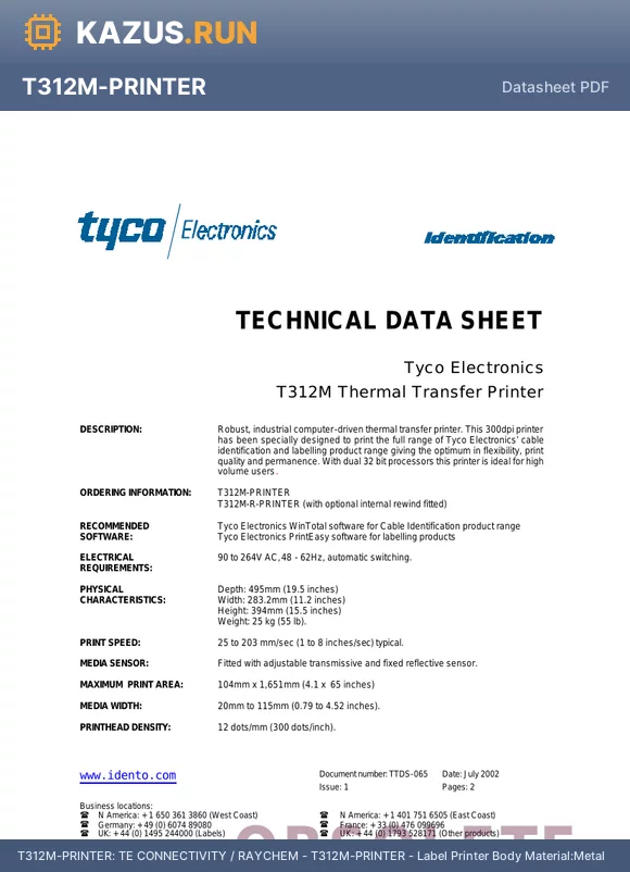 T312M-R-PRINTER datasheet - 
