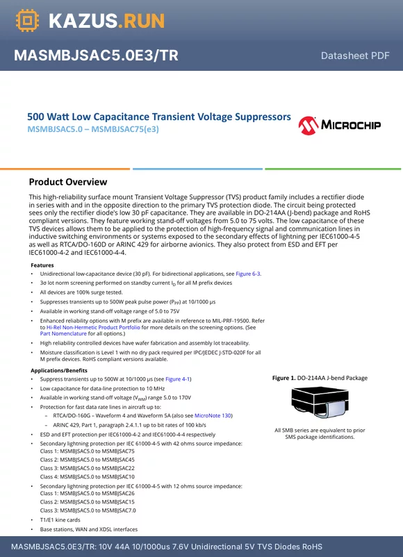 MSMBJSAC75-e3 datasheet - TVS Diodes / High-Reliability Discretes
