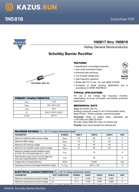 1N5817 datasheet - Schottky Barrier Rectifier