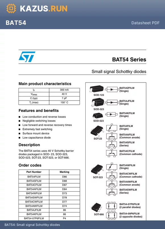 BAT54 datasheet - Small signal Schottky diodes