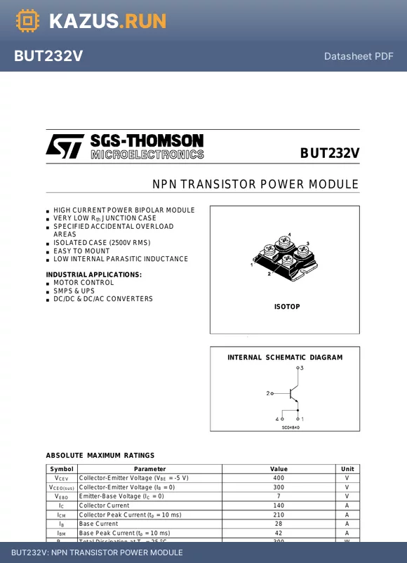 BUT232V datasheet - NPN TRANSISTOR POWER MODULE