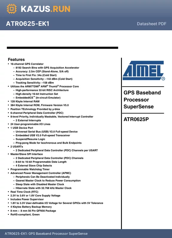 ATR0625-DK1 datasheet - GPS Baseband Processor SuperSense