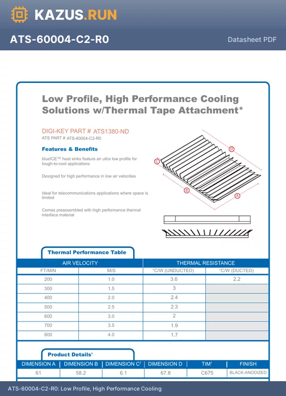 ATS-60004-C2-R0 datasheet - Low Profile, High Performance Cooling