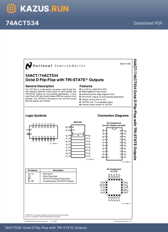54ACT534SMQB datasheet - Octal D Flip-Flop with TRI-STATE Outputs