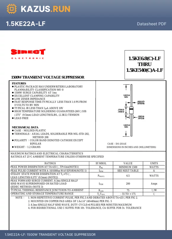1N6281 datasheet - 1500W TRANSIENT VOLTAGE SUPPRESSOR