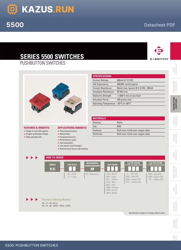 5501MBLU datasheet - PUSHBUTTON SWITCHES