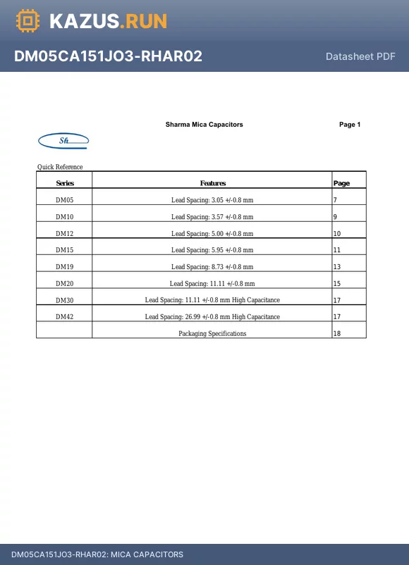 DM15HD151KO3-RHR02 datasheet - MICA CAPACITORS