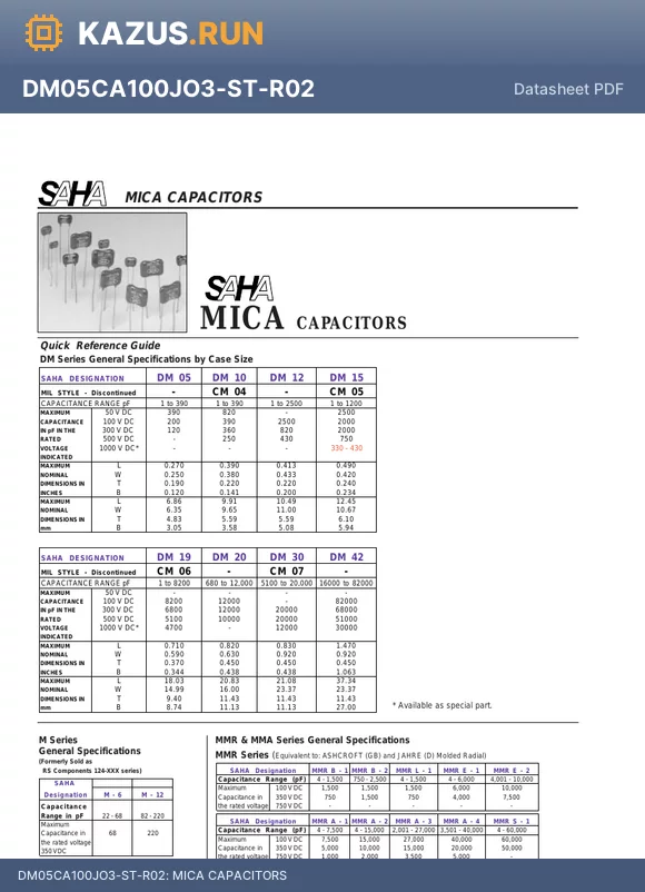 DM19EY151JO3-SA-R02 datasheet - MICA CAPACITORS
