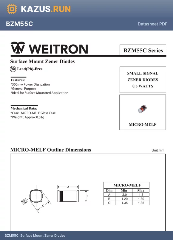 BZM55C15 datasheet - Surface Mount Zener Diodes