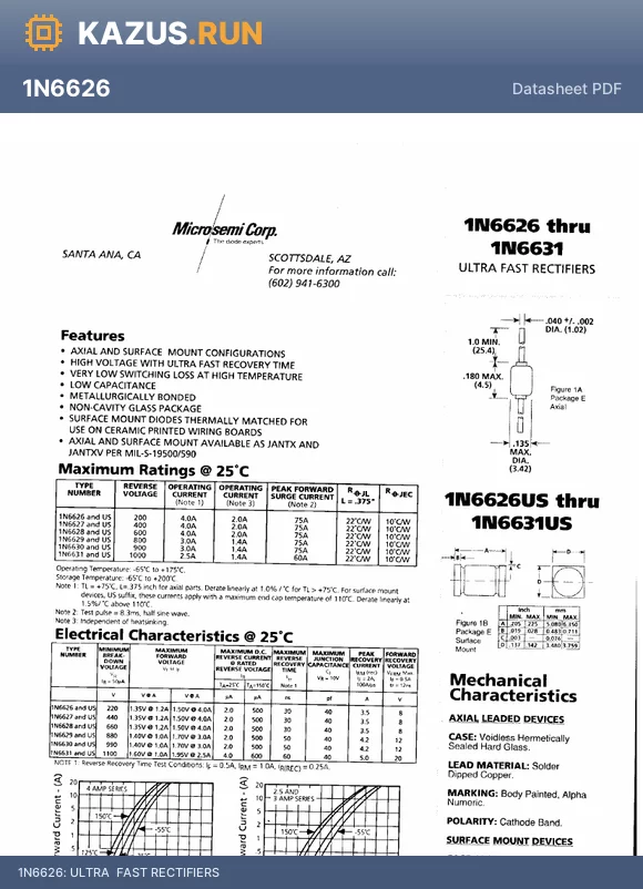 1N6631 datasheet - ULTRA  FAST RECTIFIERS