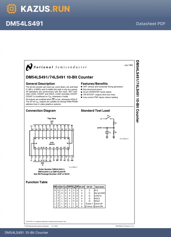 DM54LS491 datasheet - 10-Bit Counter