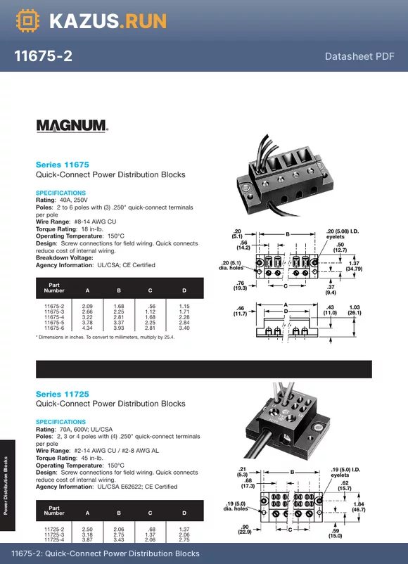 11675-6 datasheet - Quick-Connect Power Distribution Blocks