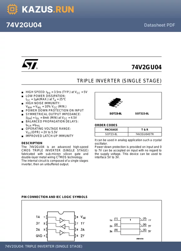 74V2GU04STR datasheet - TRIPLE INVERTER (SINGLE STAGE)
