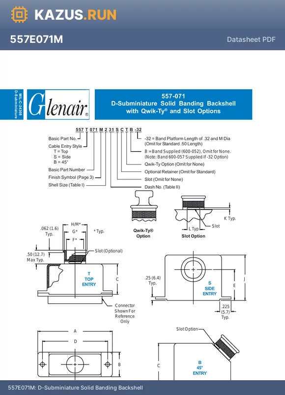 557T071M datasheet - D-Subminiature Solid Banding Backshell