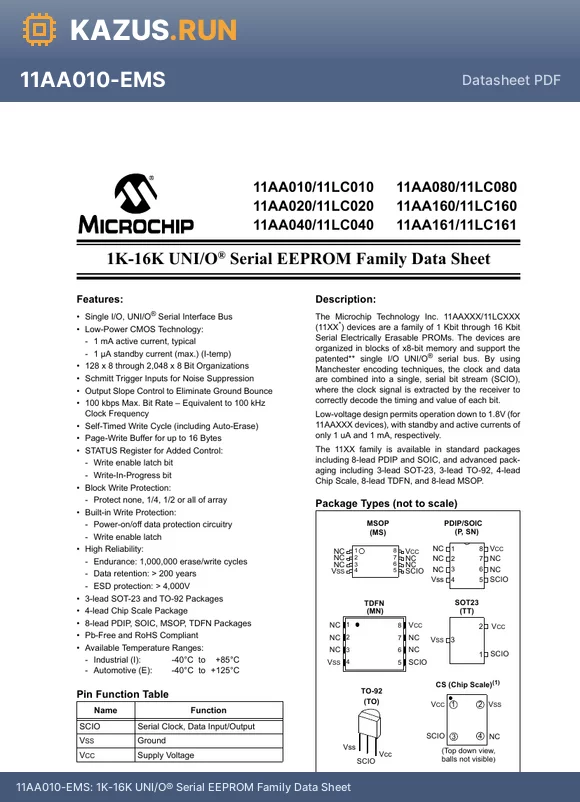 11AA081-IMS datasheet - 1K-16K UNI/O^ Serial EEPROM Family Data Sheet