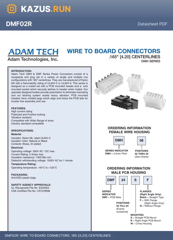 DMF06SN datasheet - WIRE TO BOARD CONNECTORS .165 [4.20] CENTERLINES