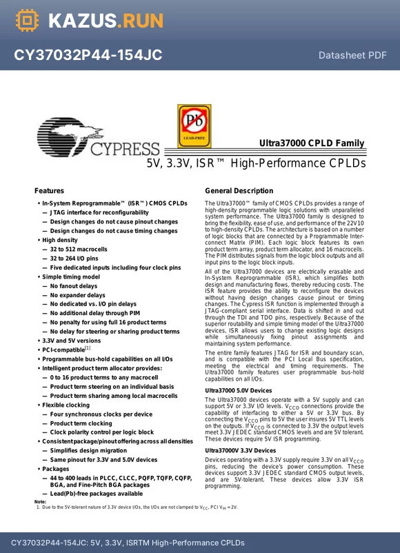 CY3764VP400-83AXC datasheet - 5V, 3.3V, ISRTM High-Performance CPLDs