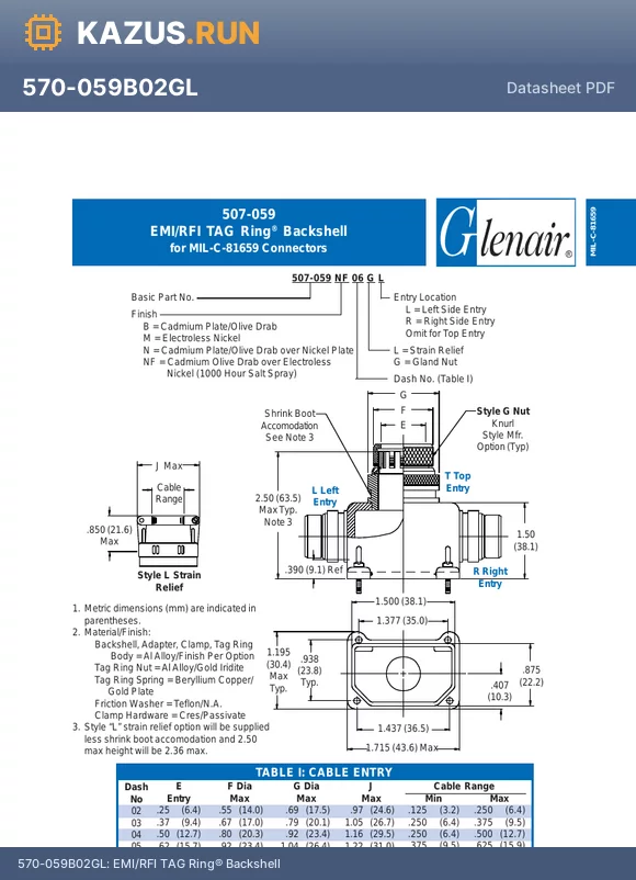 570-059N03GL datasheet - EMI/RFI TAG Ring^ Backshell