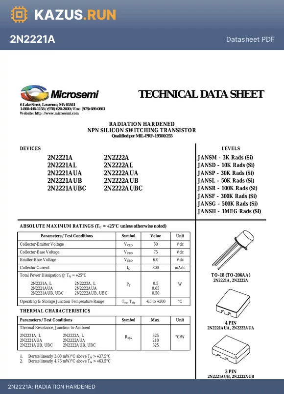 2N2222AUB datasheet - RADIATION HARDENED