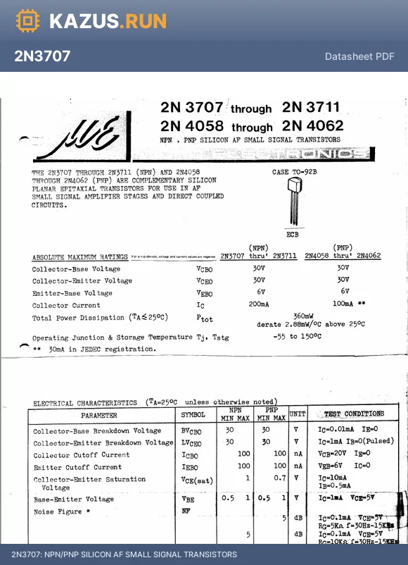 2N4059 datasheet - NPN/PNP SILICON AF SMALL SIGNAL TRANSISTORS
