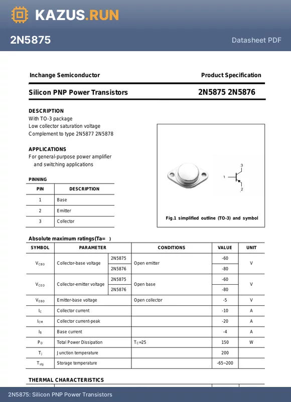 2N5876 datasheet - Silicon PNP Power Transistors