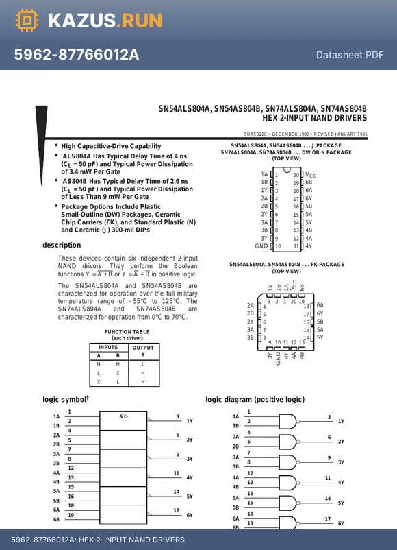 5962-8776601SA datasheet - HEX 2-INPUT NAND DRIVERS