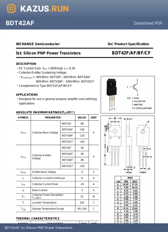 BDT42AF datasheet - isc Silicon PNP Power Transistors