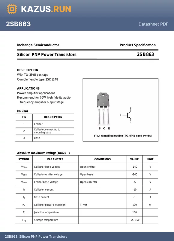 2SB863 datasheet - Silicon PNP Power Transistors