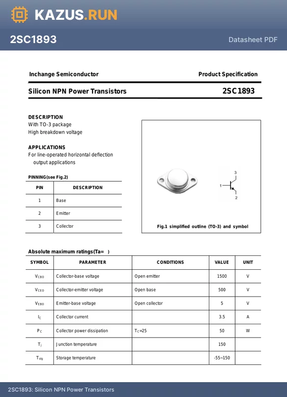 2SC1893 datasheet - Silicon NPN Power Transistors