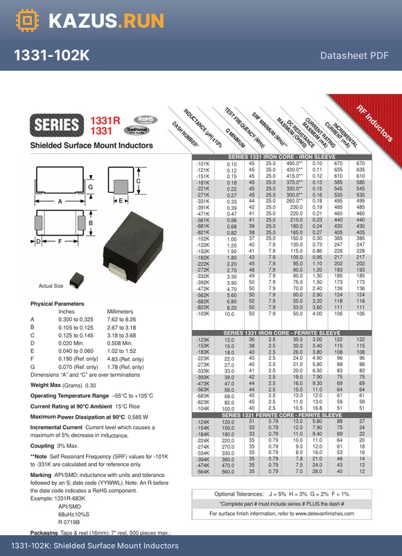 1331-822K datasheet - Shielded Surface Mount Inductors