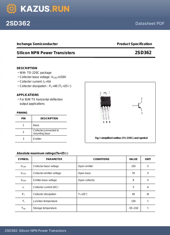2SD362 datasheet - Silicon NPN Power Transistors