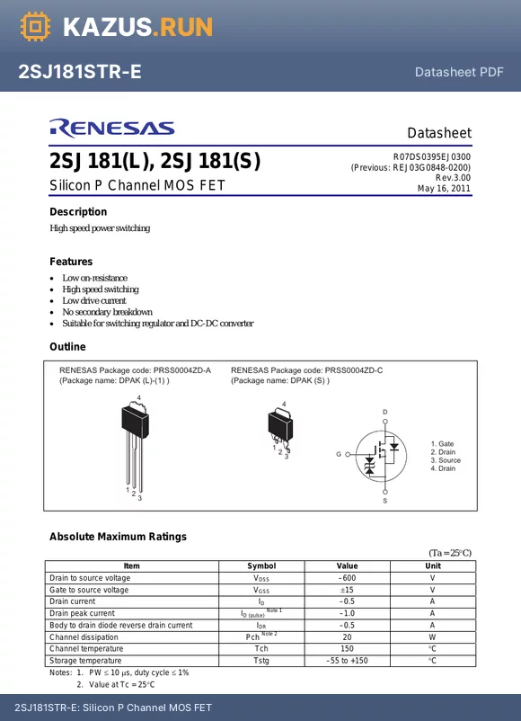 2SJ181L-E datasheet - Silicon P Channel MOS FET