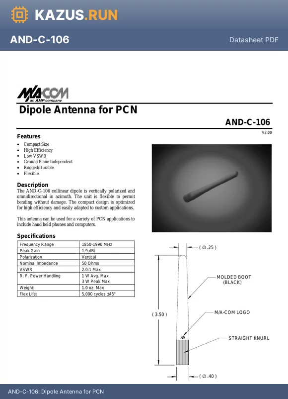 AND-C-106 datasheet - Dipole Antenna for PCN