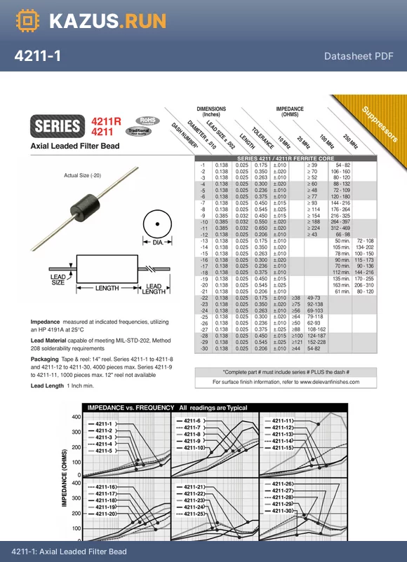 4211R-26 datasheet - Axial Leaded Filter Bead